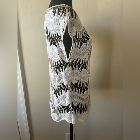 Venus white crotched/gold thread chain look swim cover up, size med, like new - Picture 7 of 8
